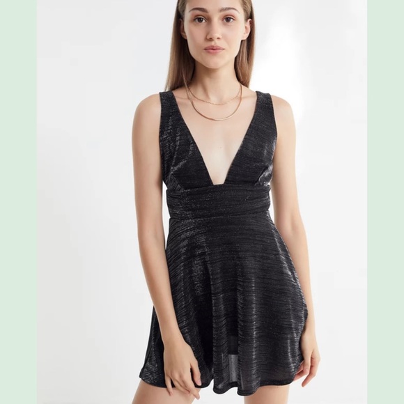 Urban Outfitters Plunging Neckline Sparkle Glitter Dress - Picture 1 of 9